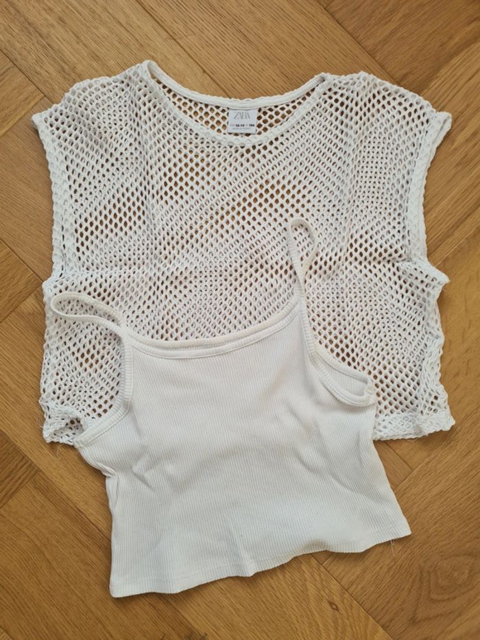 T-shirt fille blanc en résille Zara 13 / 14 ans - photo numéro 2