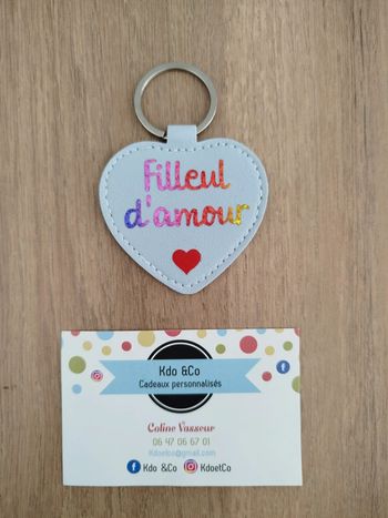 Porte-clé similicuir coeur filleul d'amour
