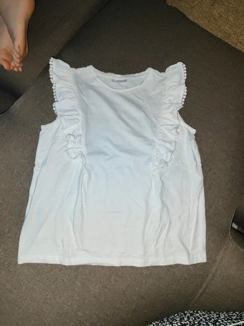 T-shirt blanc mango froufrou épaule