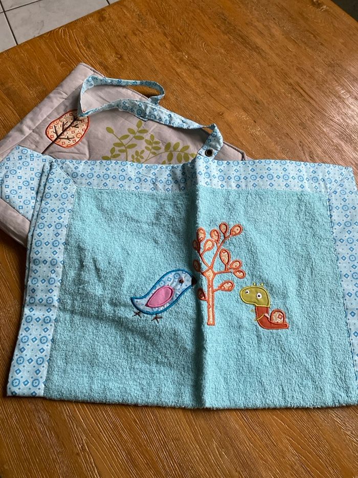 Sac et tapis à langer beige et turquoise - photo numéro 2