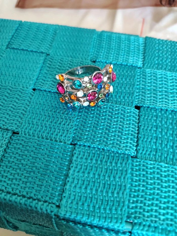 Bague multicolore strass réglable - photo numéro 2