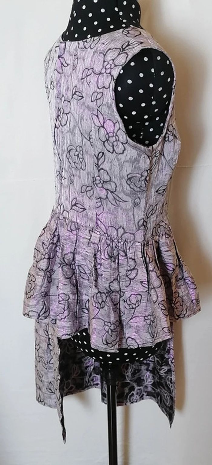 Tunique asymétrique violet brillant fleurs taille XL Vintage - photo numéro 4