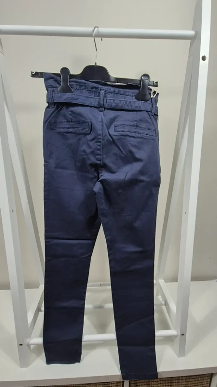 Pantalon Taille Haute Bleu Femme – Ceinture à Nouer – T36 – A18 - photo numéro 2