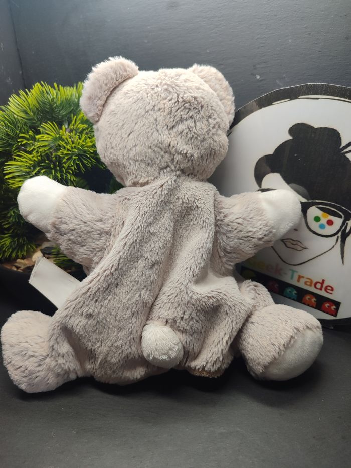 doudou marionnette ours tex baby rond blanc marron gris chiné DD003796 - photo numéro 2