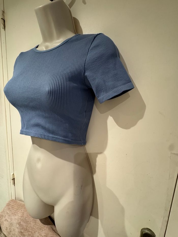 T-shirt taille S/36 CROP top gris bleu tally - photo numéro 10