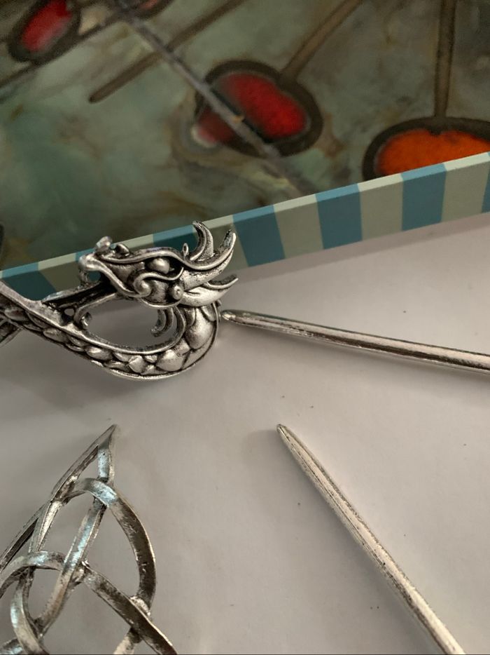 2 épingles à cheveux dragon et symbole viking - photo numéro 4