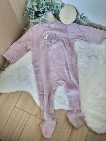 Pyjama velour lila motif chat 12M