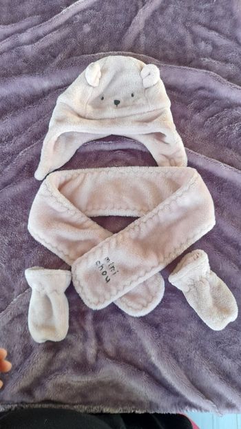 Ensemble bonnet moufles et echarpe