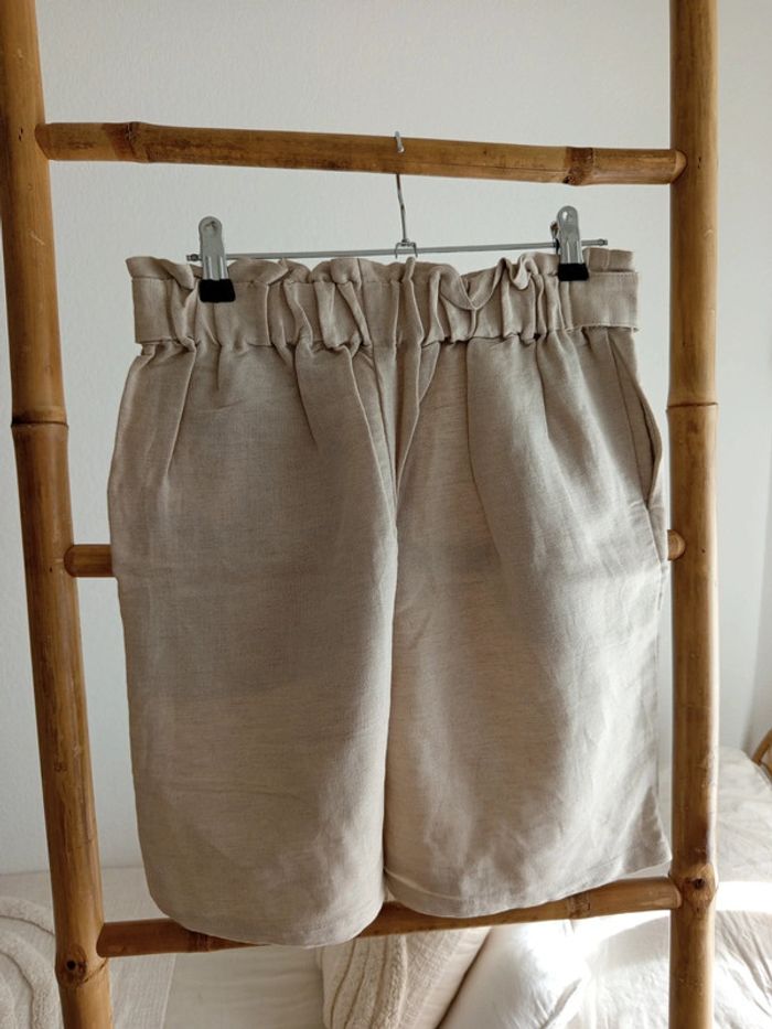 Short en lin beige taille élastique Camaïeu neuf avec étiquette - photo numéro 8