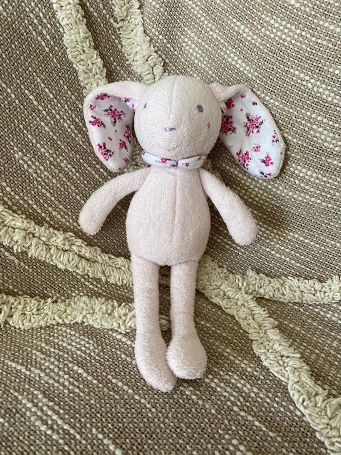 Peluche doudou 26cm grain de blé lapin rose à fleur violette très bon état