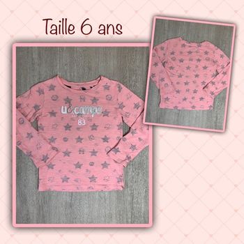 T-shirt ML rose avec étoiles - taille 6 ans