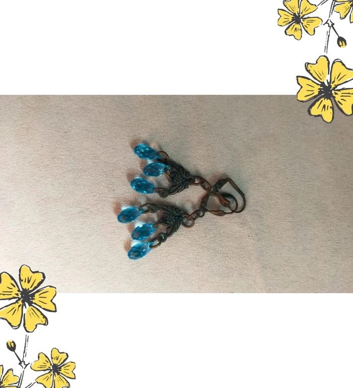 Boucles d’oreilles vintage pendantes bleues – style baroque romantique - photo numéro 4