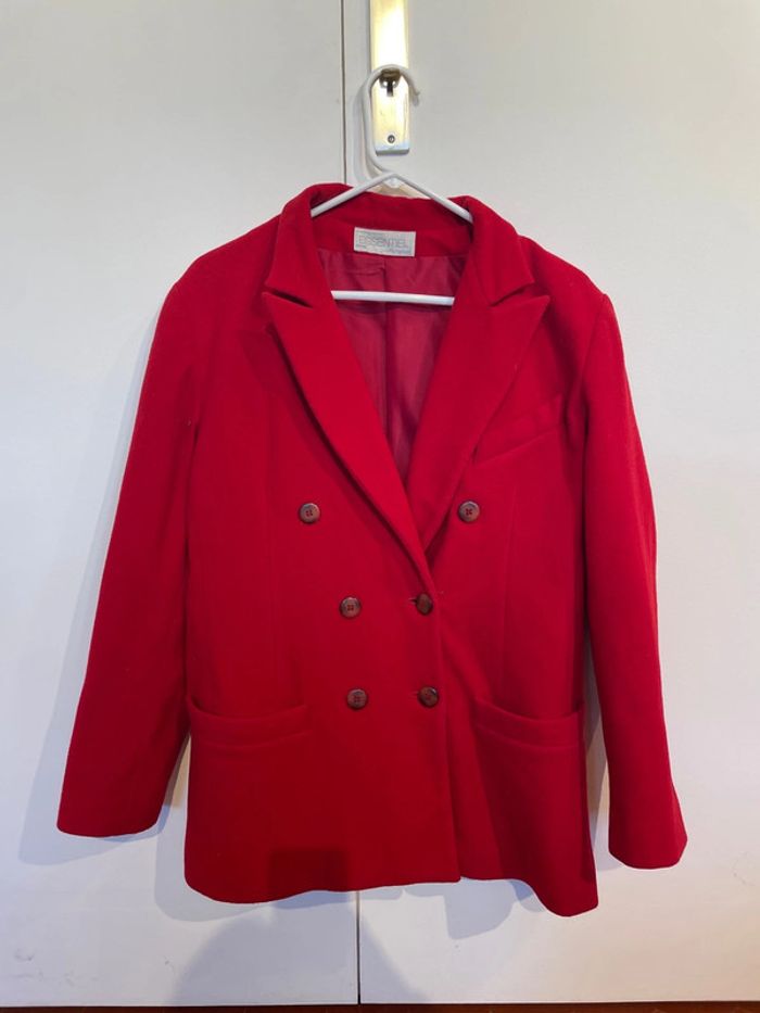 Manteau caban rouge en laine vintage