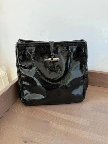 Magnifique Sac à Main Longchamp Le Roseau en Cuir Verni Noir - État Impeccable !