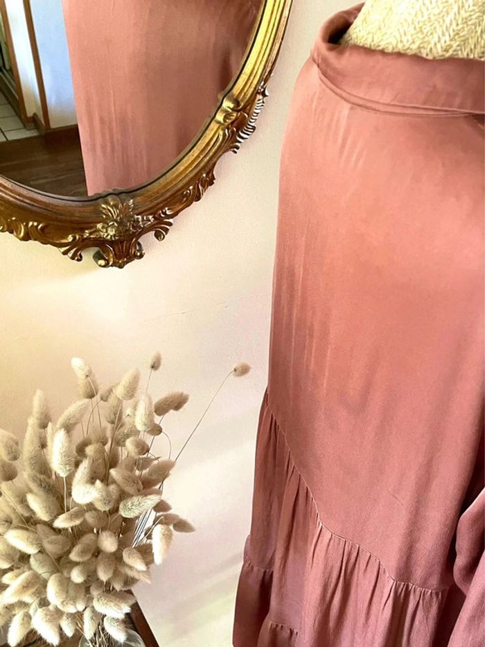 Robe Rose satinée plissée à Manches Longues - Zara - Taille XL - photo numéro 12