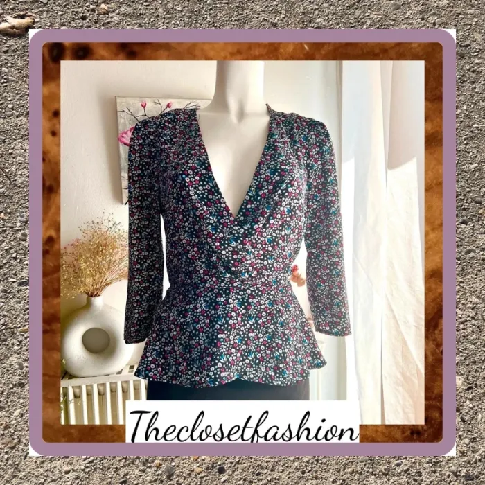 Blouse peplum imprimee fleuri femme