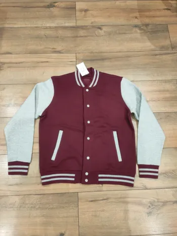 Veste à pressions teddy gris et bordeaux homme M