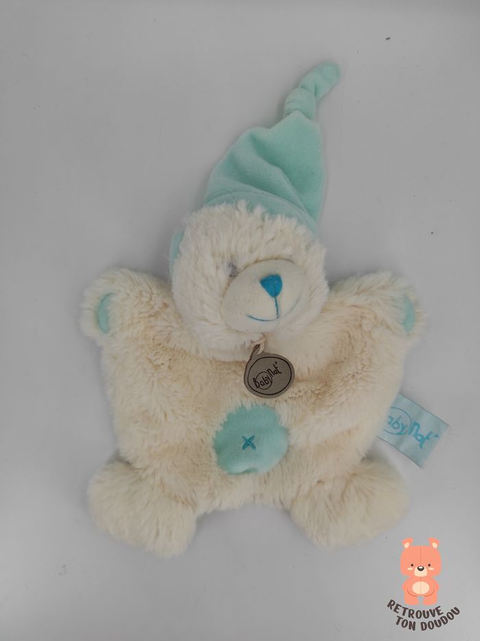 Doudou Plat Ours crème bleu BN742 Baby Nat'