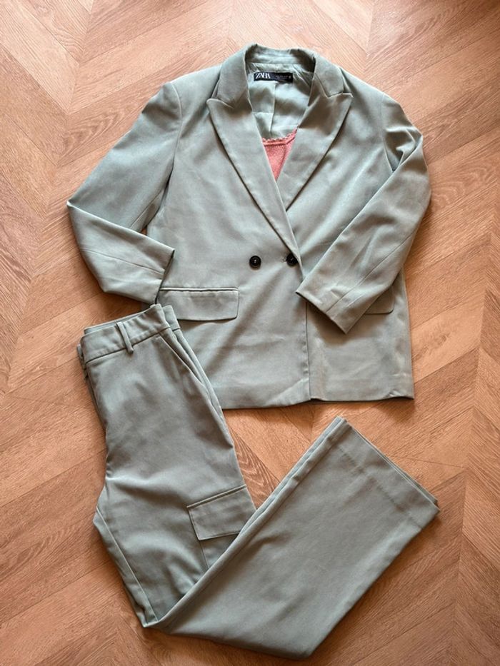 Ensemble blazer + pantalon vert d’eau effet velours Zara taille S Neuf - photo numéro 10