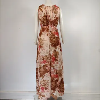 Robe Longue - Sen YA - taille L - Rose pastel - Col rond Perles, sans manche - A206