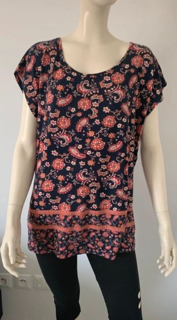 Top tunique vintage imprimée manches courtes Camaïeu taille L ou 40/42