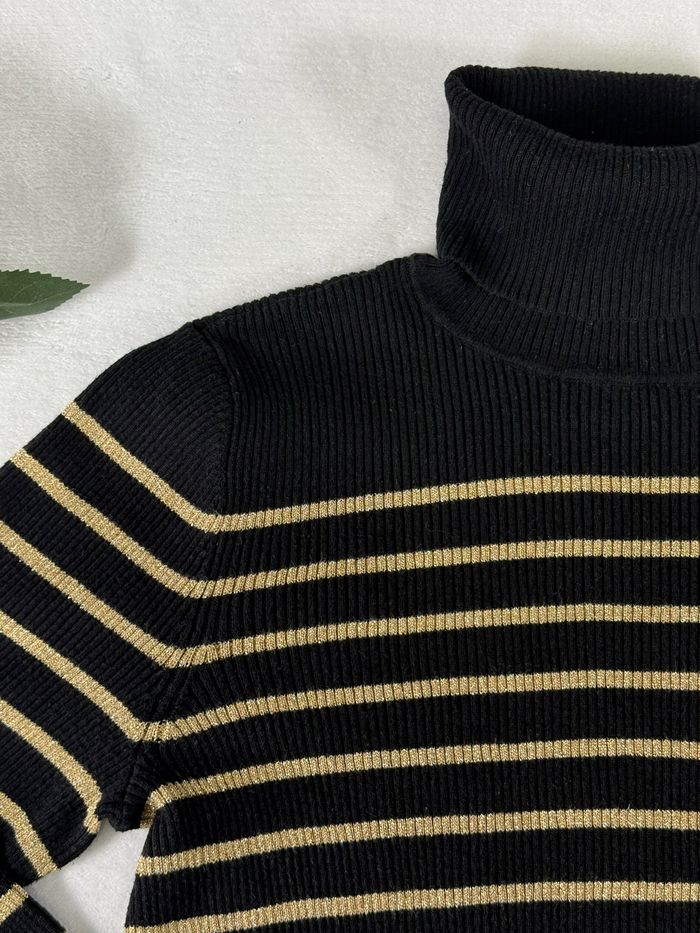 Pull à col roulé Ralph Lauren Femme Taille S Rayé Noir et Jaune, Parfait État - photo numéro 4