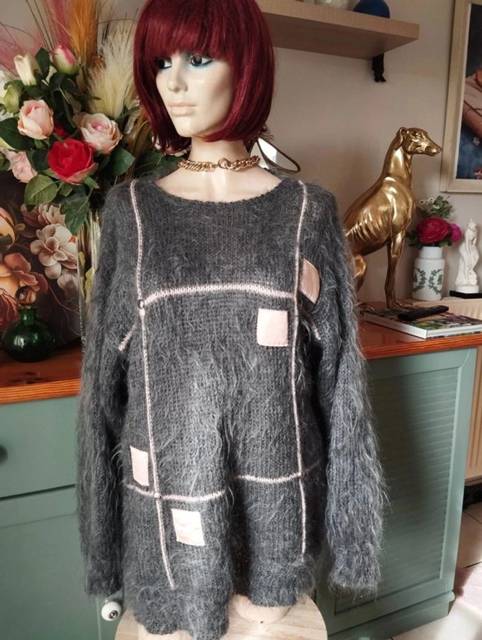 🌹Pull Gris & Crème Mohair & Laine Collection Vintage Lucy Lockett T44/48🌹 - photo numéro 12