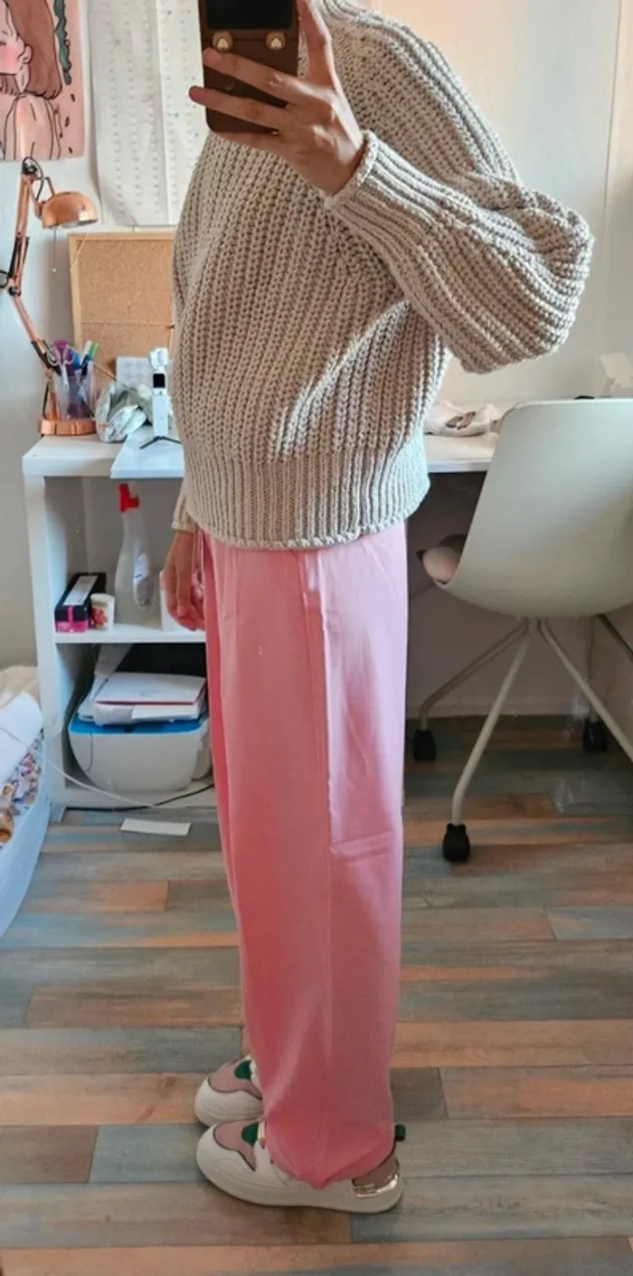 Pantalon large rose bershka taille 36 neuf avec étiquette - photo numéro 3