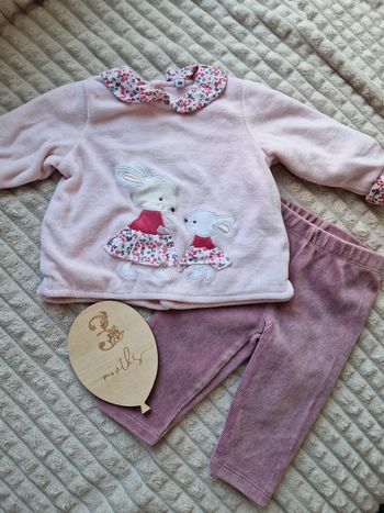 Pyjama 2 pièces molletonnée rose bébé fille 3 mois