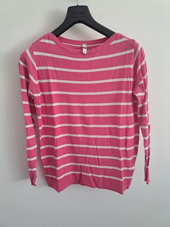 Pull femme rose et blanc