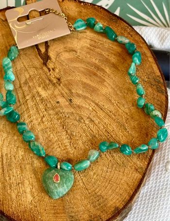 Collier jade vert pendentif cœur réglable finition acier habaha Paris