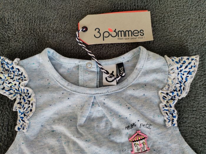 Tee-shirt 9-12 mois 3 pommes neuf - photo numéro 3