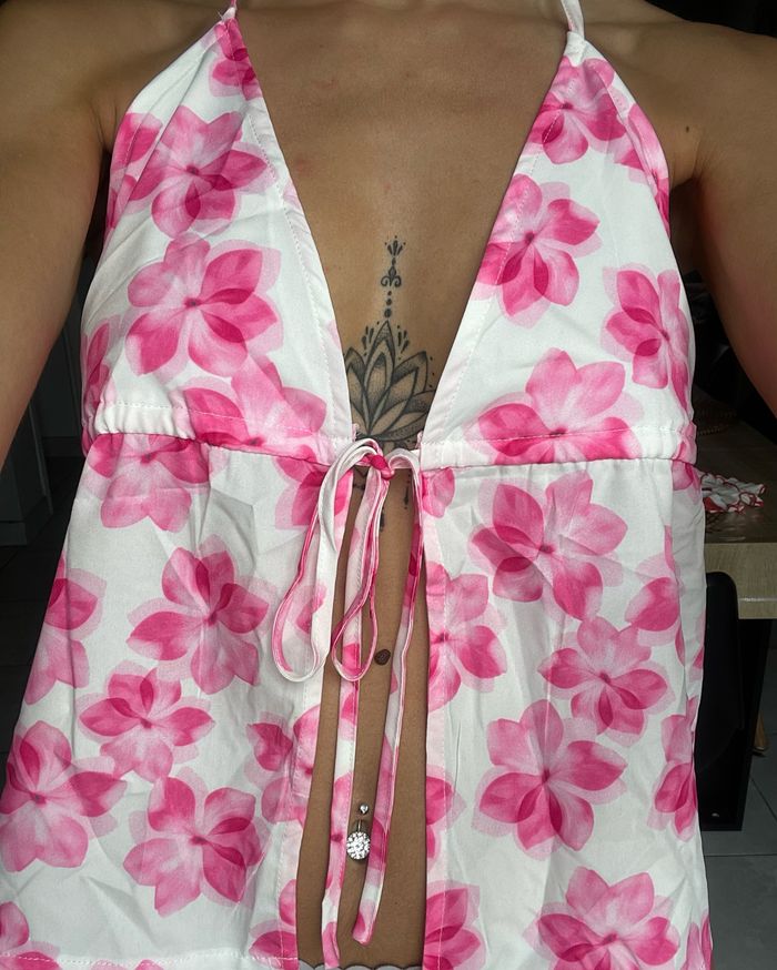 Top dos nu été, rose et blanc