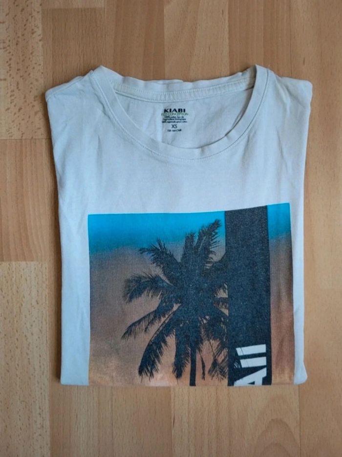 T-shirt blanc en coton biologique imprimé Hawaï 14 ans