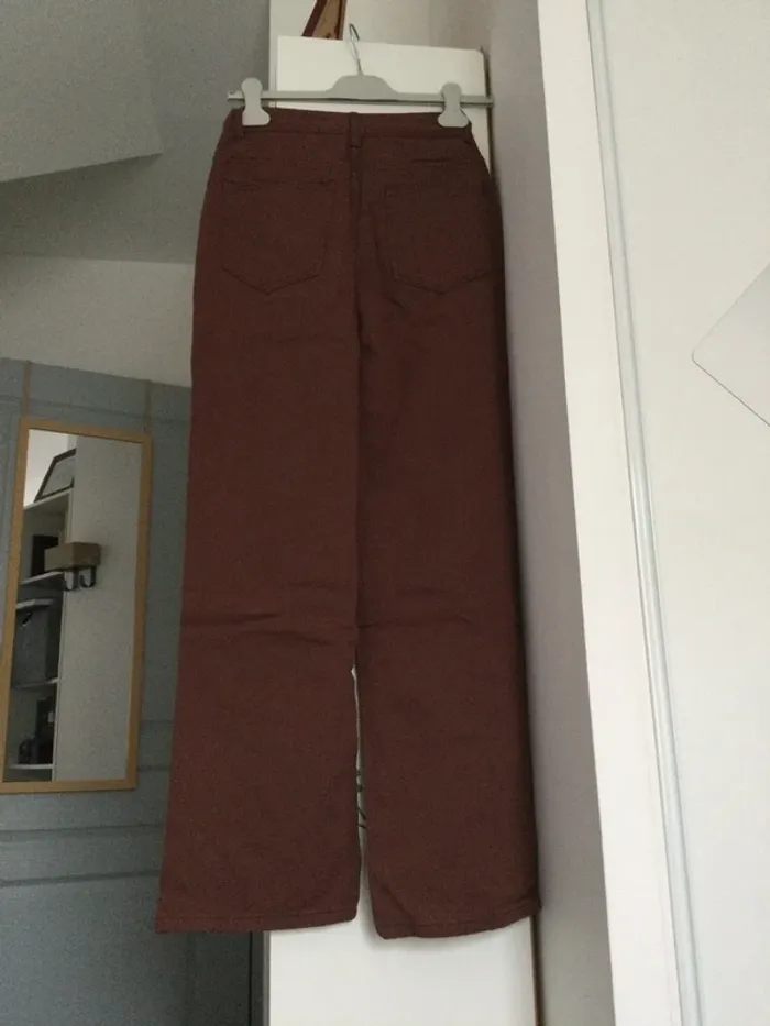 Pantalon jean marron jambes larges taille xs - photo numéro 2