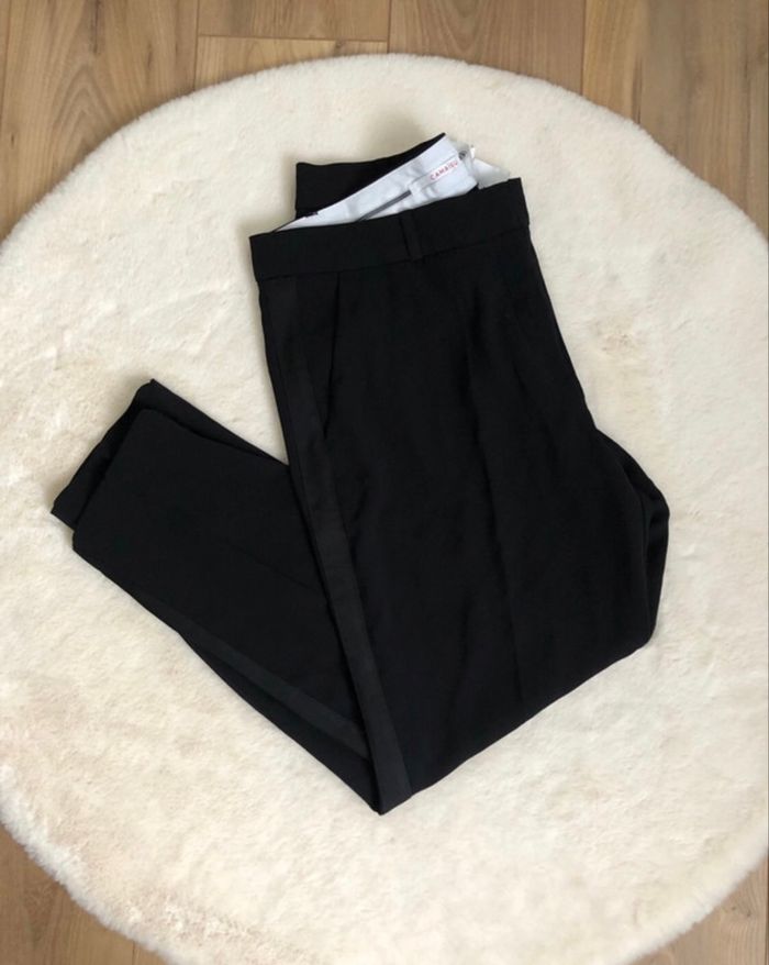 Pantalon noir élégant style tailleur - bande le long des jambes - Camaïeu - 42