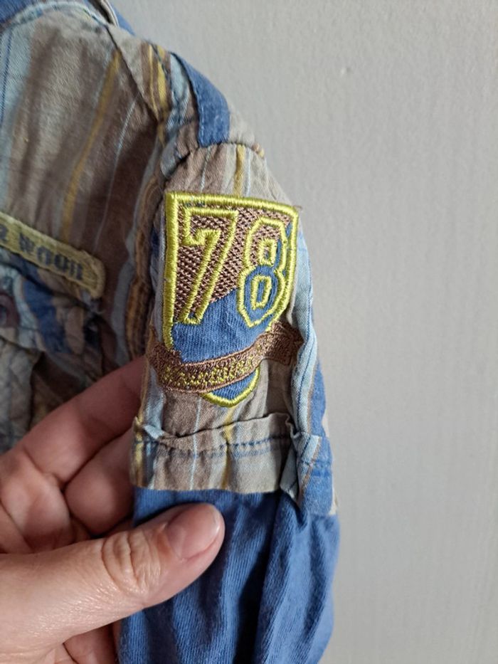 Chemise manche longue a capuche à carreaux bleu et marron 12mois orchestra - photo numéro 3