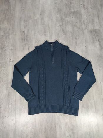 Pull Half Zip Torsadé Calvin Klein Bleu Marine Taille M Homme