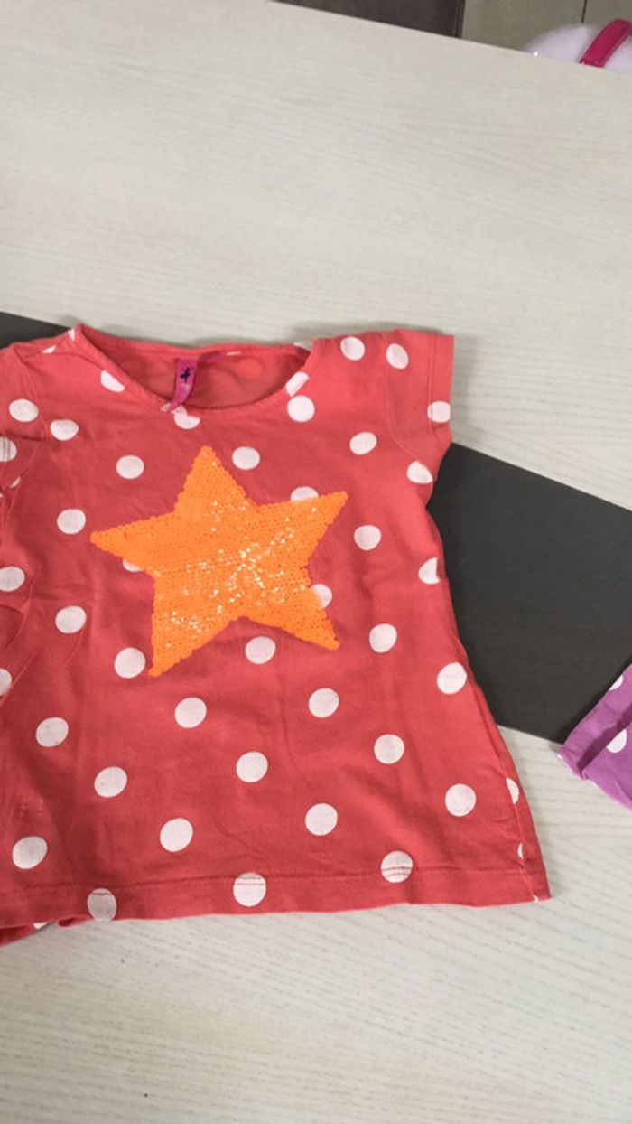 Tee shirt lot de 2 à pois motifs étoiles à strass 5 ans - photo numéro 2