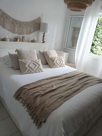 Joli plaid à franges boho chic beige foncé neuf