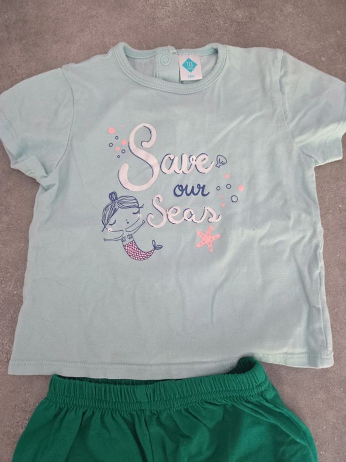 Ensemble 2 pièces bébé fille short vert Tee-shirt bleu ciel T18mois TBE tex - photo numéro 3