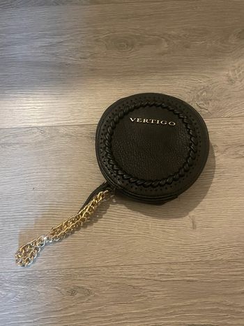 Pochette sac à main rond noir diamètre 14,5cm avec chaîne doré vertigo