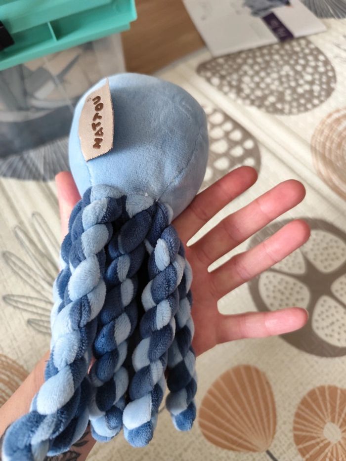 Pieuvre Nattou jamais servie bleu et marine peluche - photo numéro 2