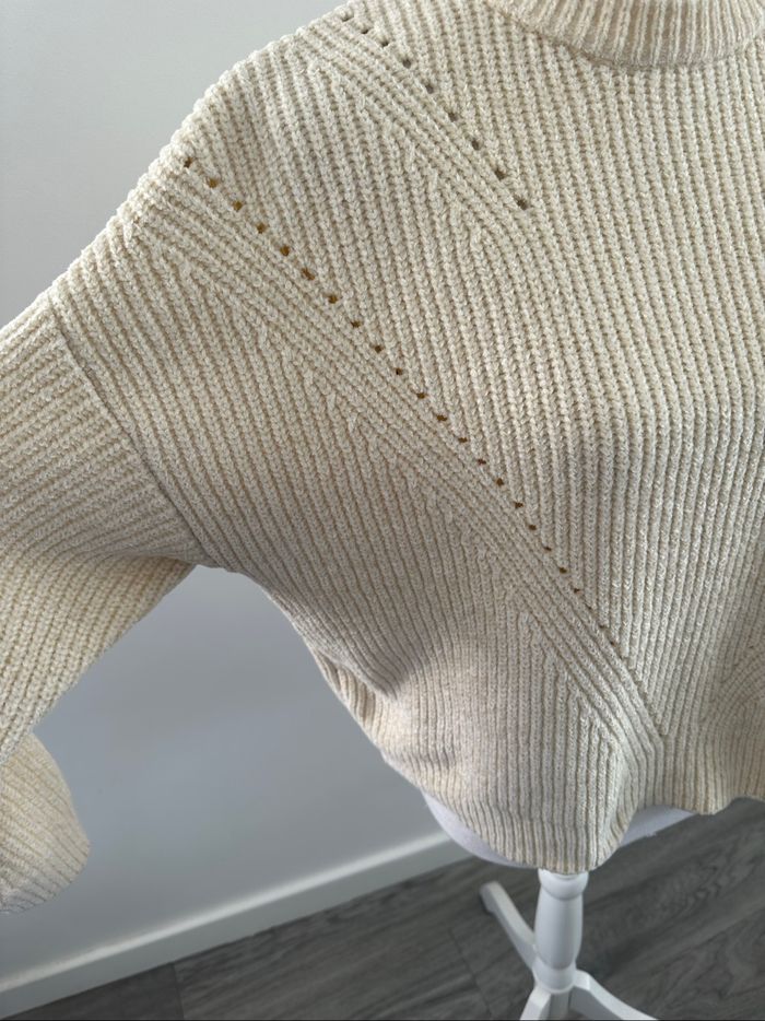 Pull côtelé blanc crème en maille chenille Vintage T40 L - photo numéro 3