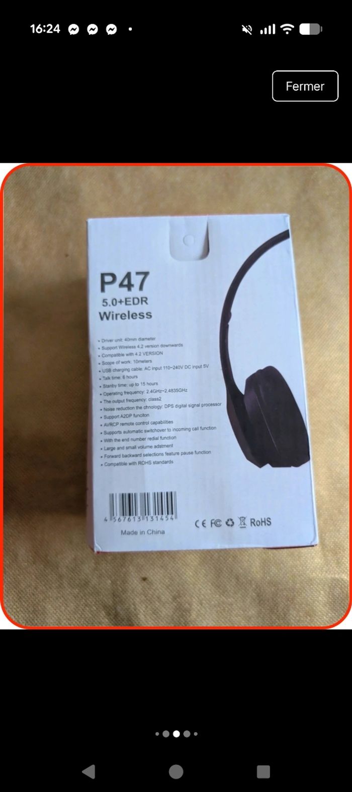 Casque Sans Fil P47 Bluetooth 5.0+EDR - Neuf (Boîte abîmée - photo numéro 4