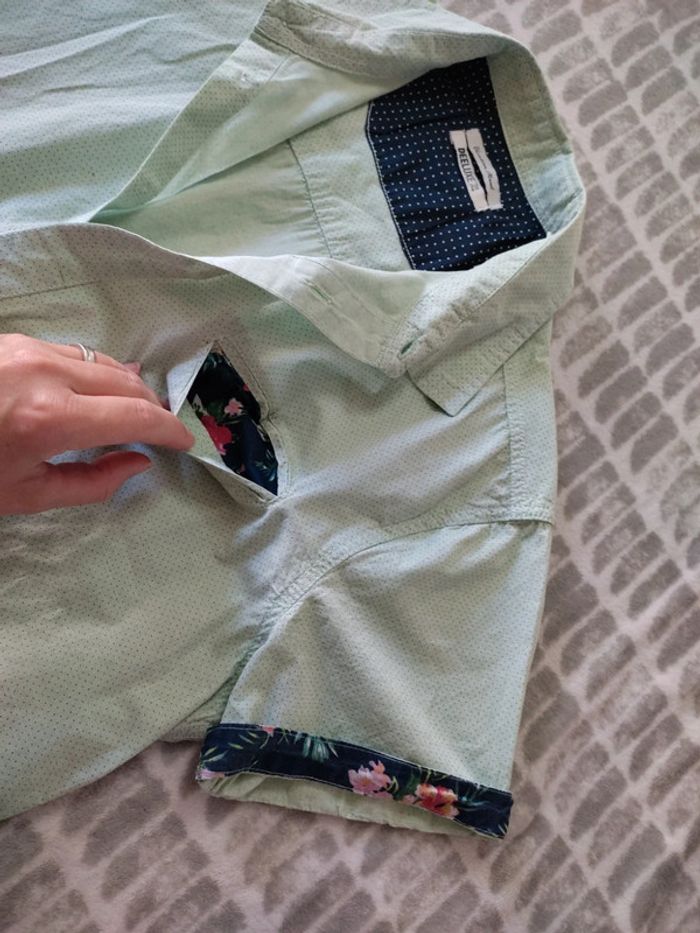 Chemise manches courtes vert menthe a points revers fleurs Deeluxe taille xl 42 - photo numéro 3