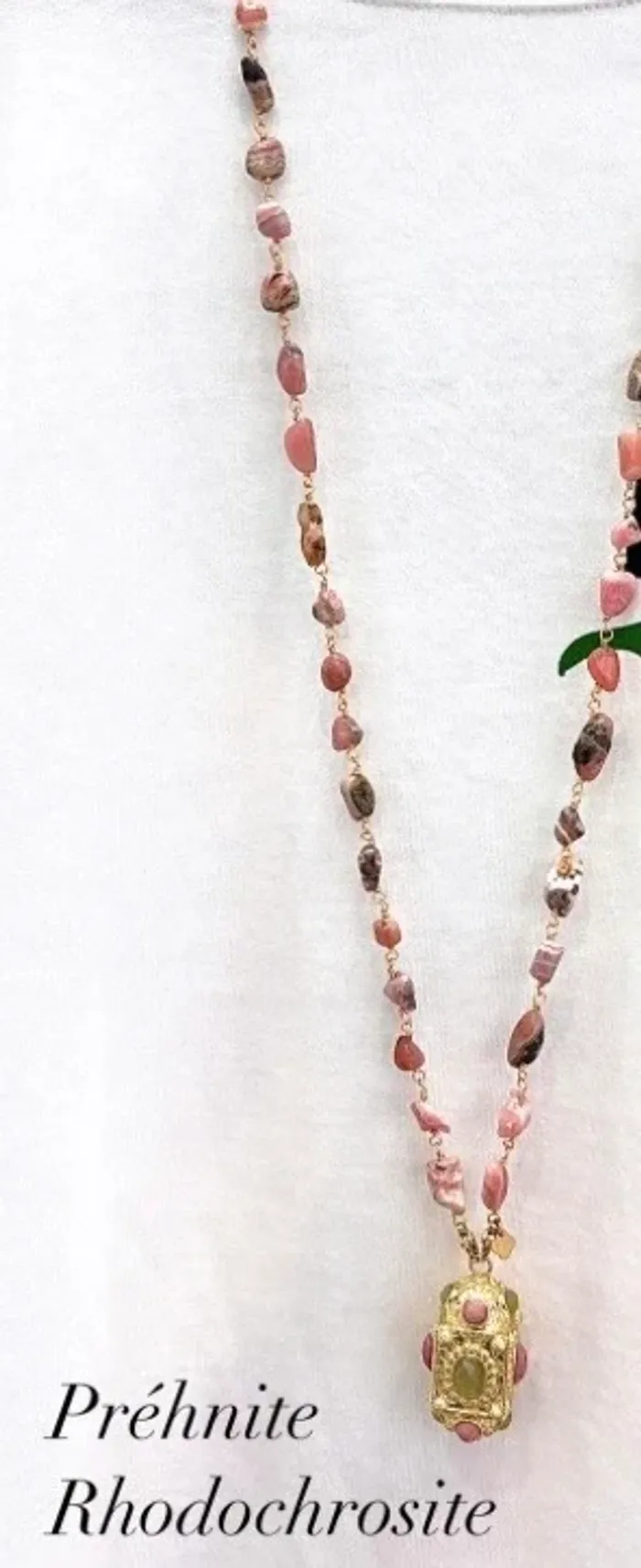 Collier sautoir habaha Paris grigrî80  cm rhidochronite et prehnite - photo numéro 6