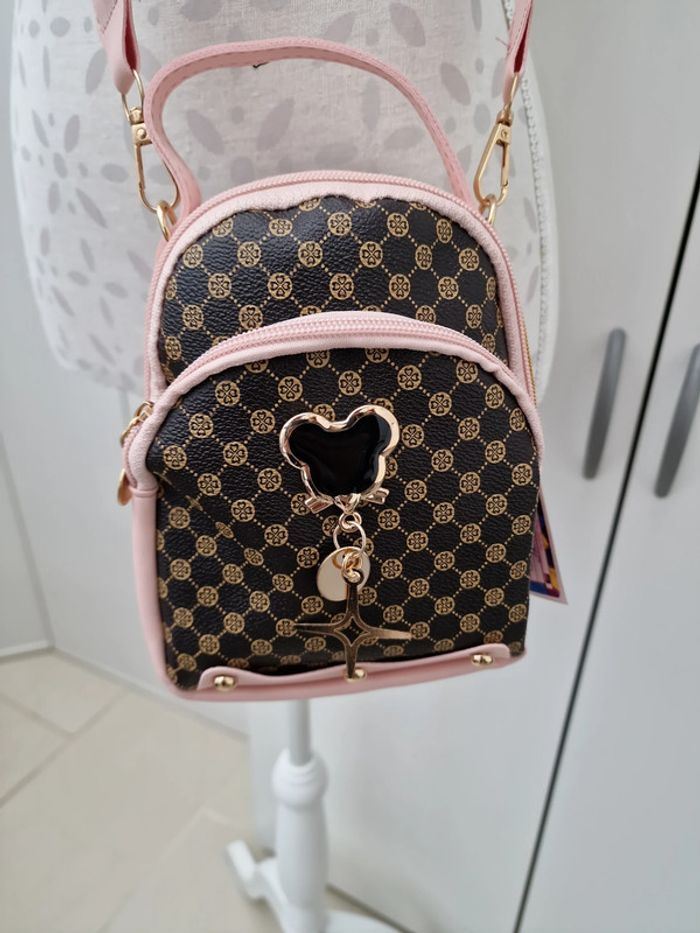 Sac Bandoulière Rose Marron Avec Bijou Sac Et Porte Monnaie - photo numéro 3