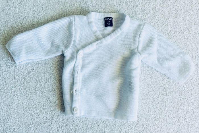 gilet coton blanc « Kiabi » taille 1 mois.