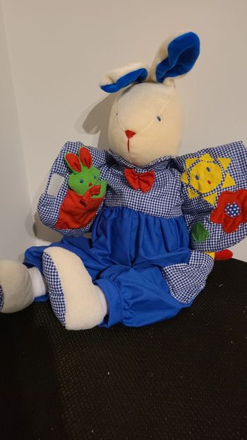 doudou lapin vichy bleu activités soleil  vintage